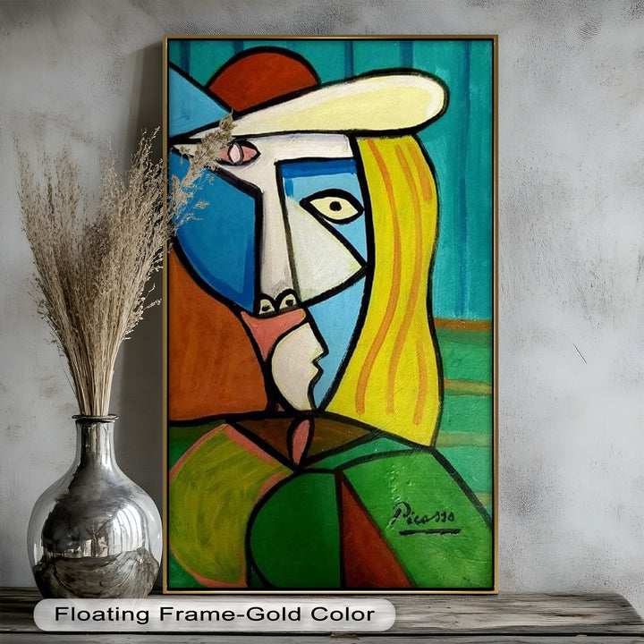 Golden Gaze – Cubist Woman in Hat Picasso Oil Painting