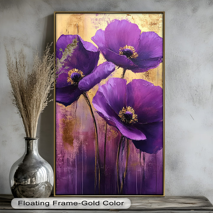 Purple Florals with Gold Accents - Flower Oil Painting