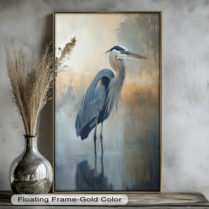 Heron in Misty Reflections - Animal Oil Painting