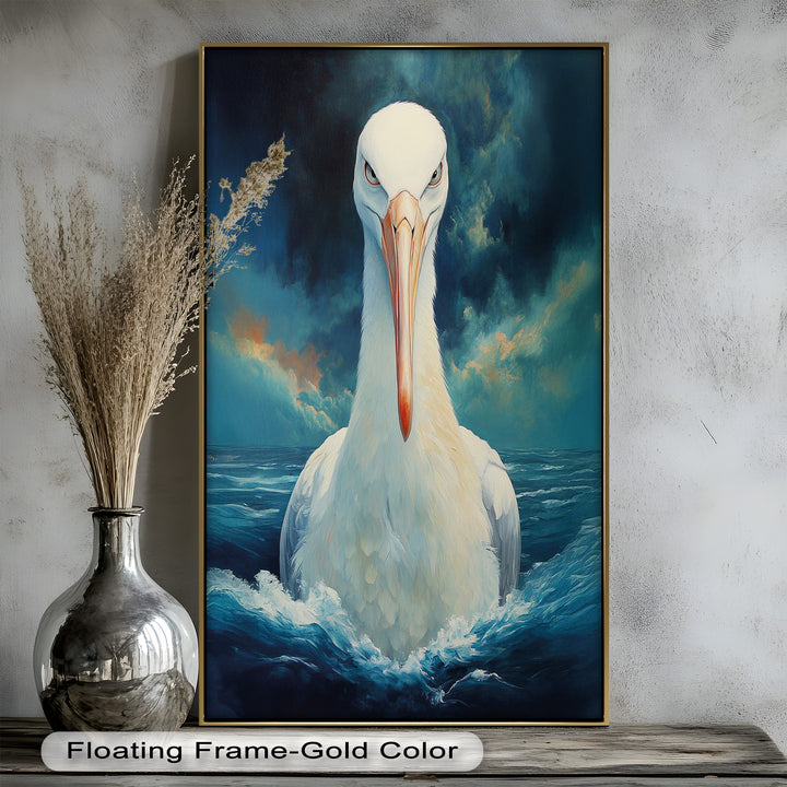 Stork Amid Ocean Storm - Animal Oil Painting