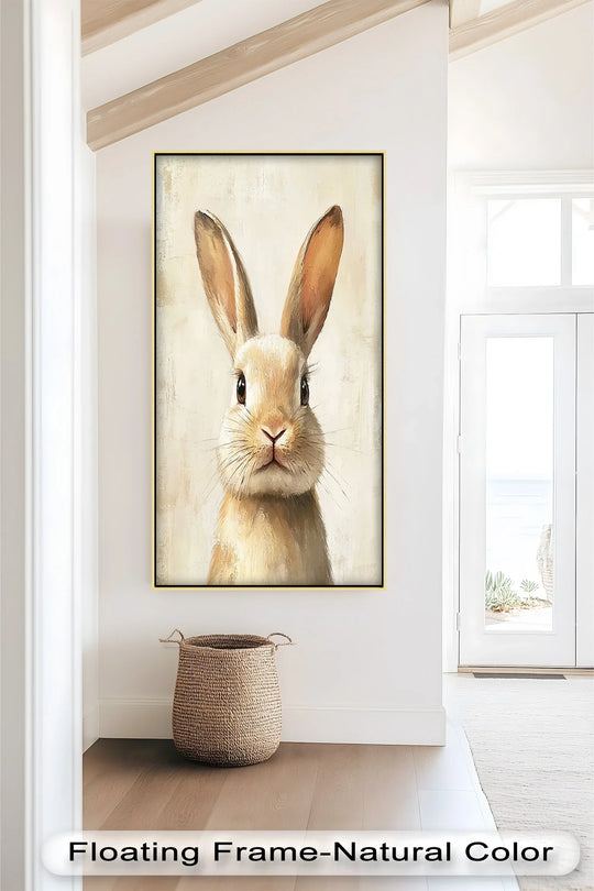 Emphasizing the abstract quality, this oil painting artwork presents a soft-gazed bunny in cream hues, highlighting an animal subject with impressionistic brushstrokes.