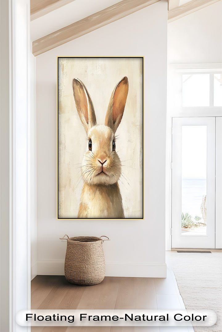 Soft-Gazed Bunny in Cream Hues - Animal Oil Painting