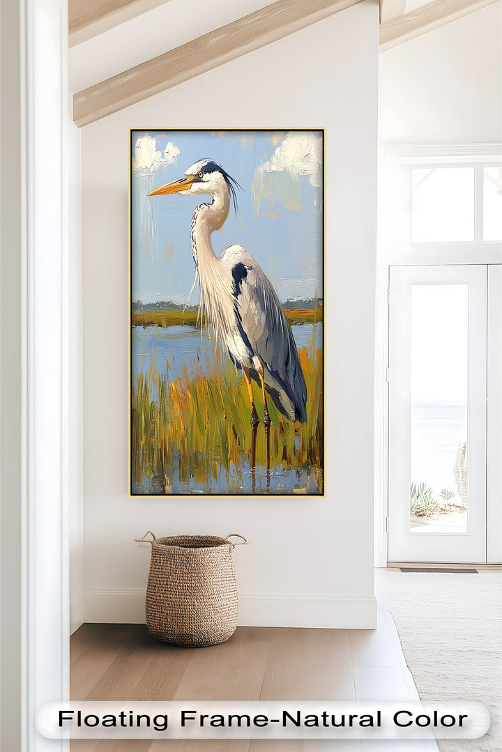 Heron in Sunlit Wetlands - Animal Oil Painting