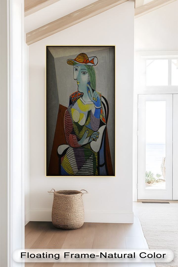 Striped Thoughts – Colorful Woman in Hat Picasso Oil Painting