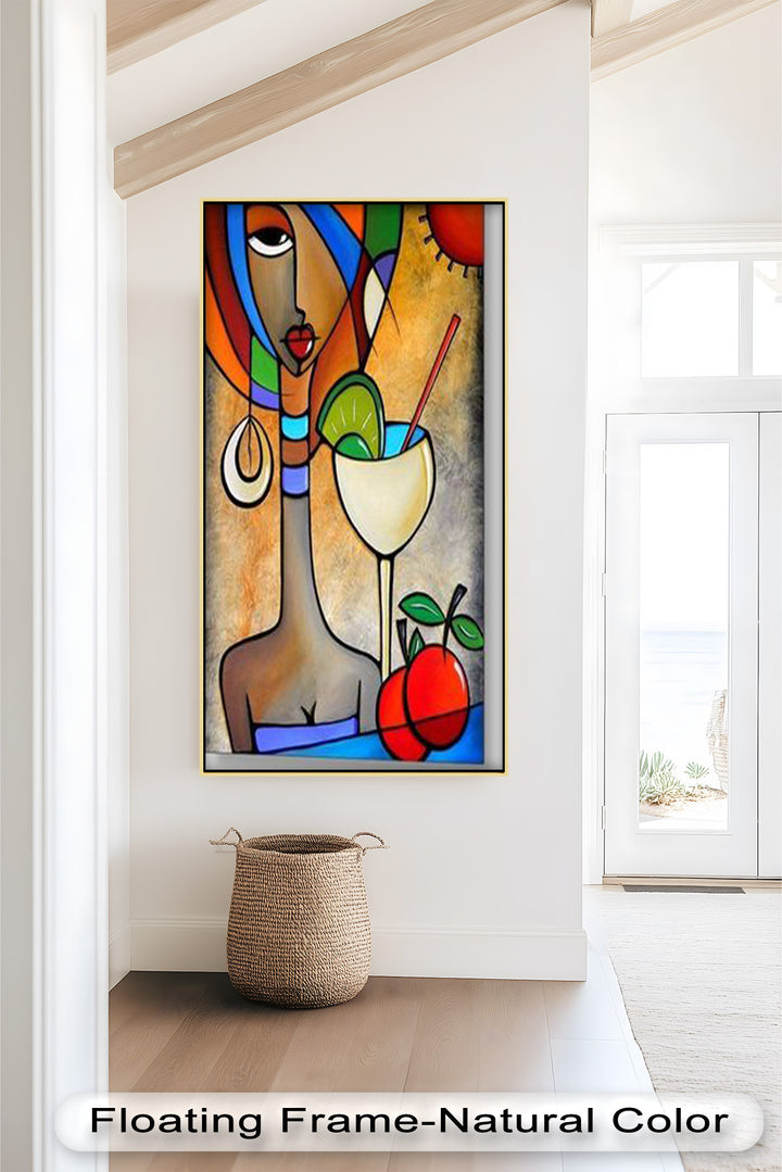 Tropical Muse – Colorful Woman with Cocktail Abstract Oil Painting