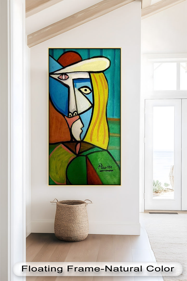 Golden Gaze – Cubist Woman in Hat Picasso Oil Painting