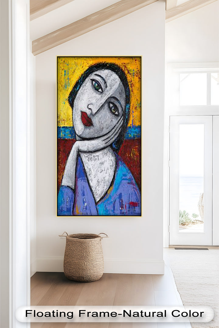 Restful Gaze – Expressionist Woman in Blue Picasso Oil Painting