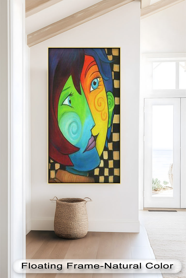 Duale Harmonie – Bunte abstrakte Gesichter in der Liebe Picasso Ölgemälde
