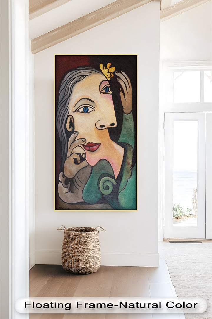 Quiet Bloom – Woman with Yellow Flower Picasso Oil Painting