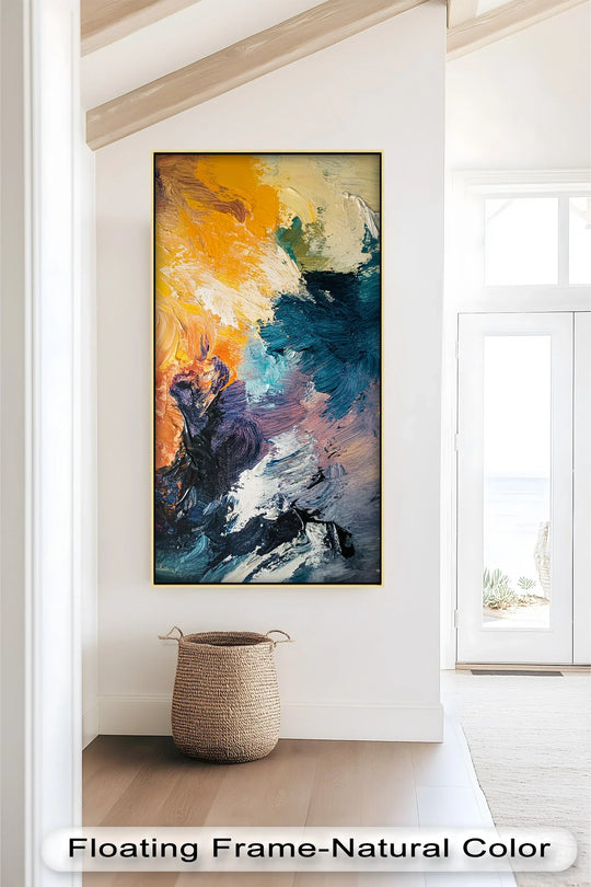 Rectangular oil painting reproduction print showcases intersecting brushstrokes in a bold, abstract design, creating dynamic geometric shapes with textural depth.