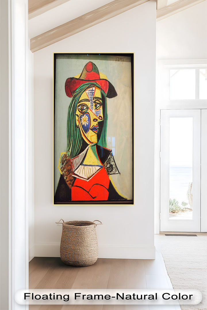 Solar Veil – Cubist Portrait of a Woman in Red Hat Oil Painting