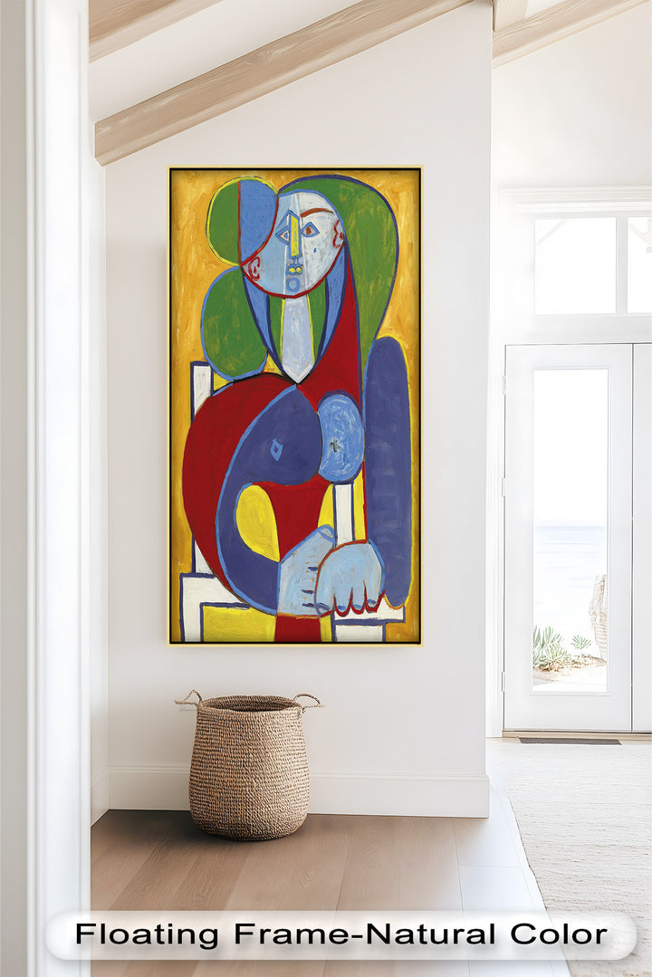 Seated in Silence – Colorful Cubist Portrait Oil Painting