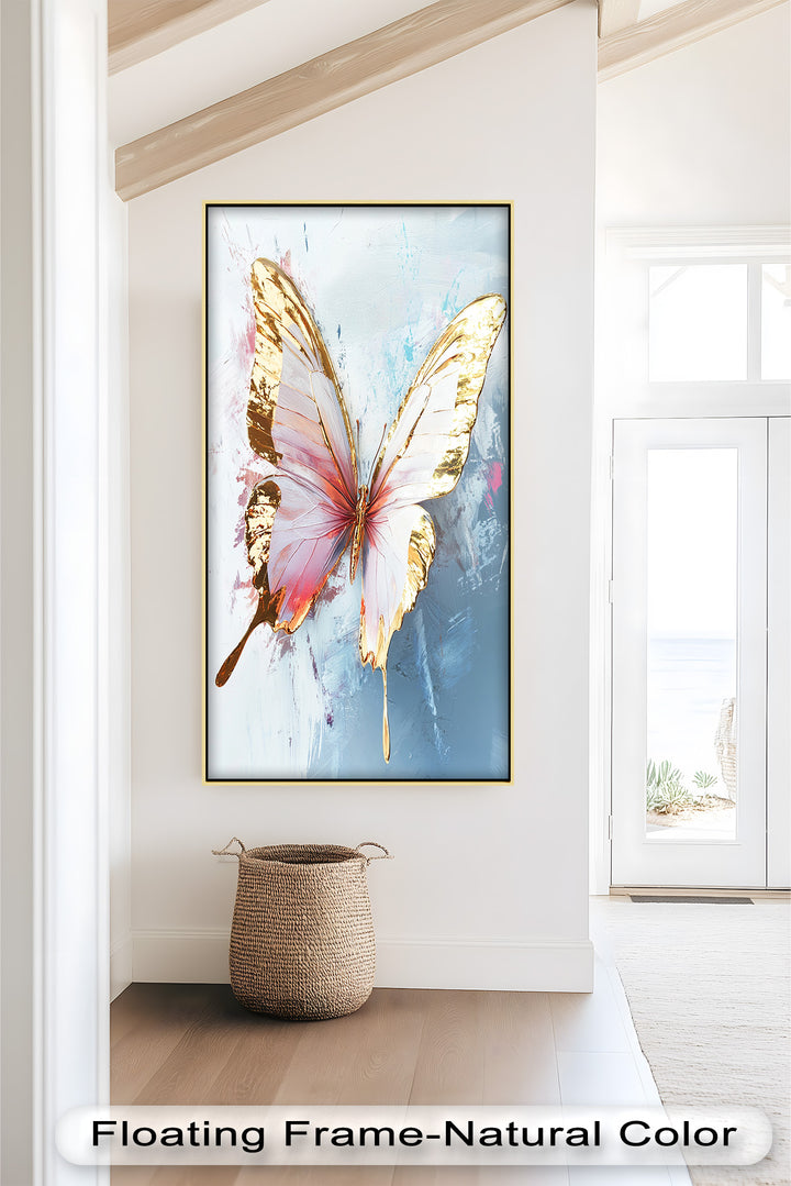 Gold und Blush Schmetterling in Bewegung - Tier Ölgemälde