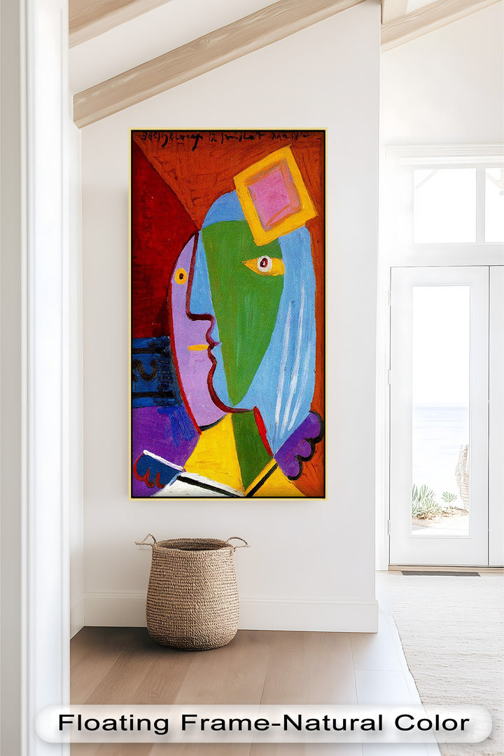 Golden Frame Gaze – Colorful Woman Picasso Style Oil Painting