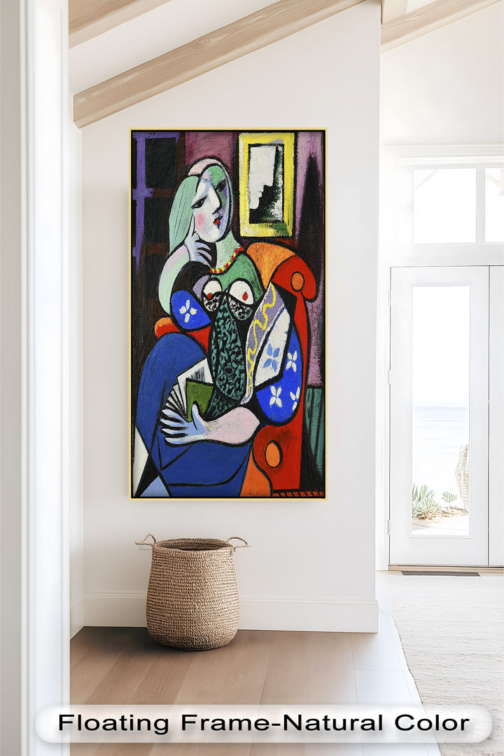 Abstract Woman Reading on Red Armchair - Picasso Oil Painting