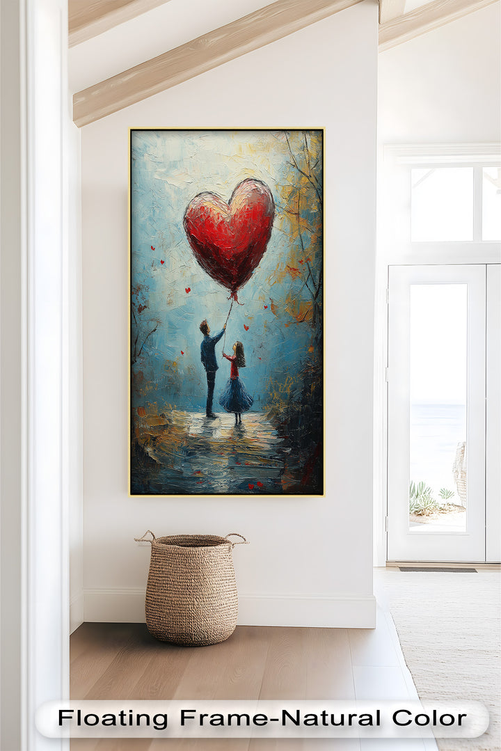 Heart Balloon Dreams – Whimsical Couple Love Oil Painting