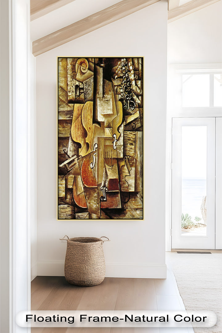 Violin & Grapes Wall Art – Cubist Still Life Oil Painting