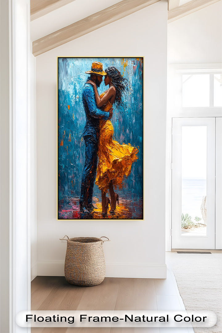 Golden Rhythm – Passionate Dance in the Rain Love Oil Painting