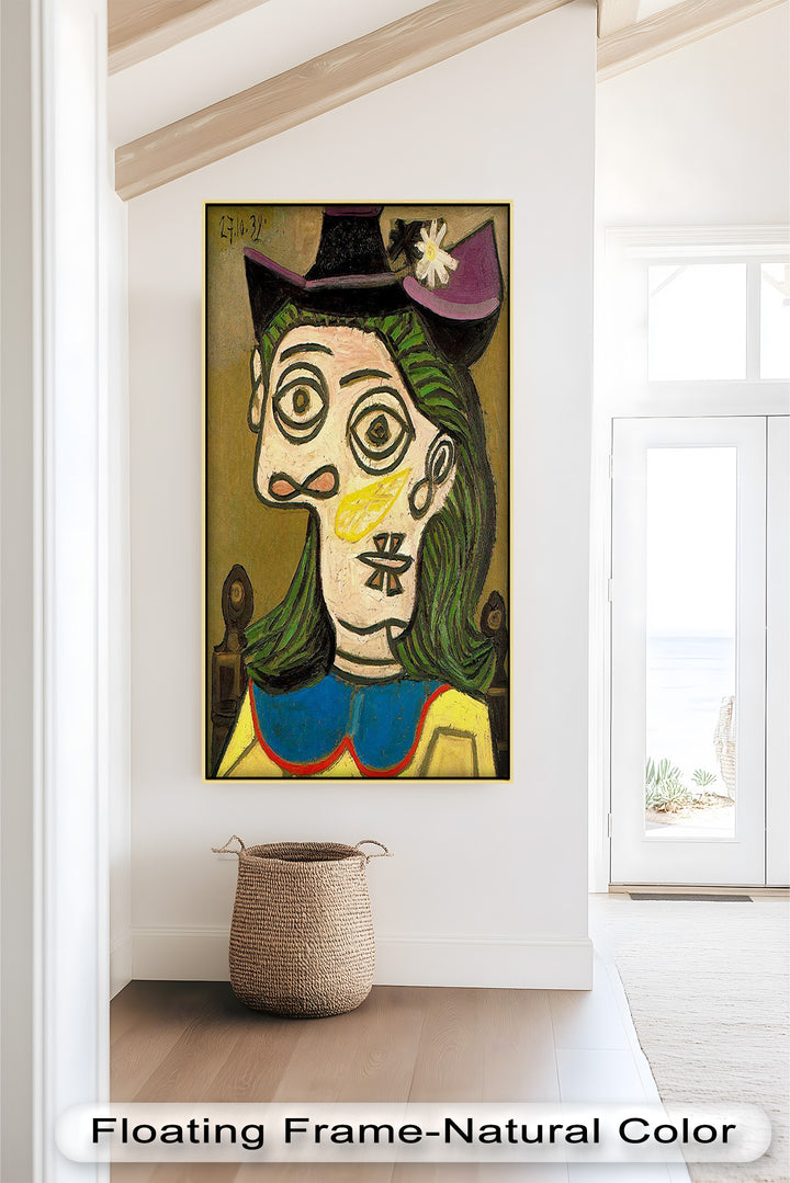 Whimsical Gaze – Abstraktes Porträt mit grünem Haar, kubistisches Ölgemälde