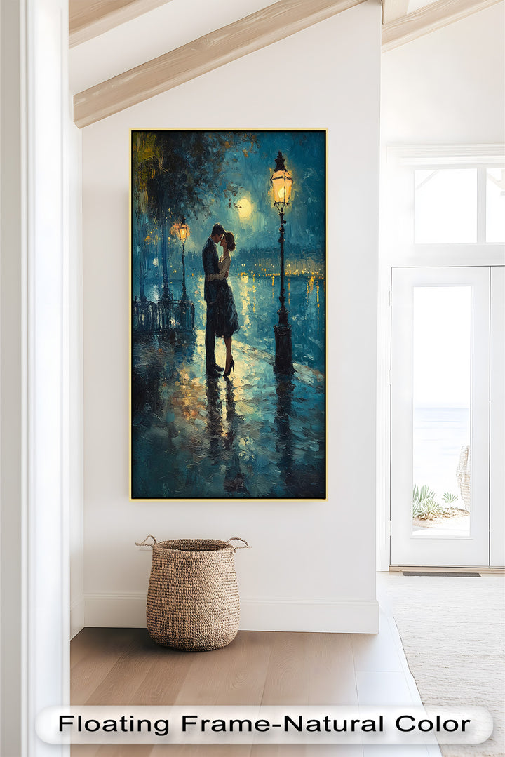 Moonlit Embrace – Lovers by the Lamplight Love Oil Painting