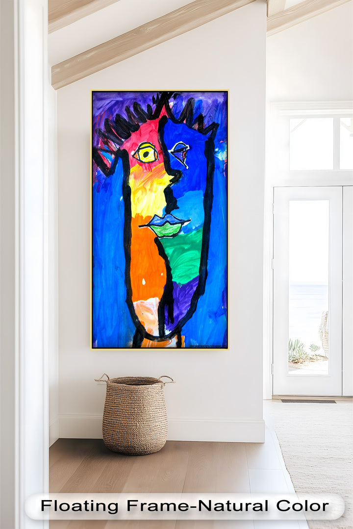 Bunte abstrakte Gesichtswandkunst – Modernes kubistisches Ölgemälde