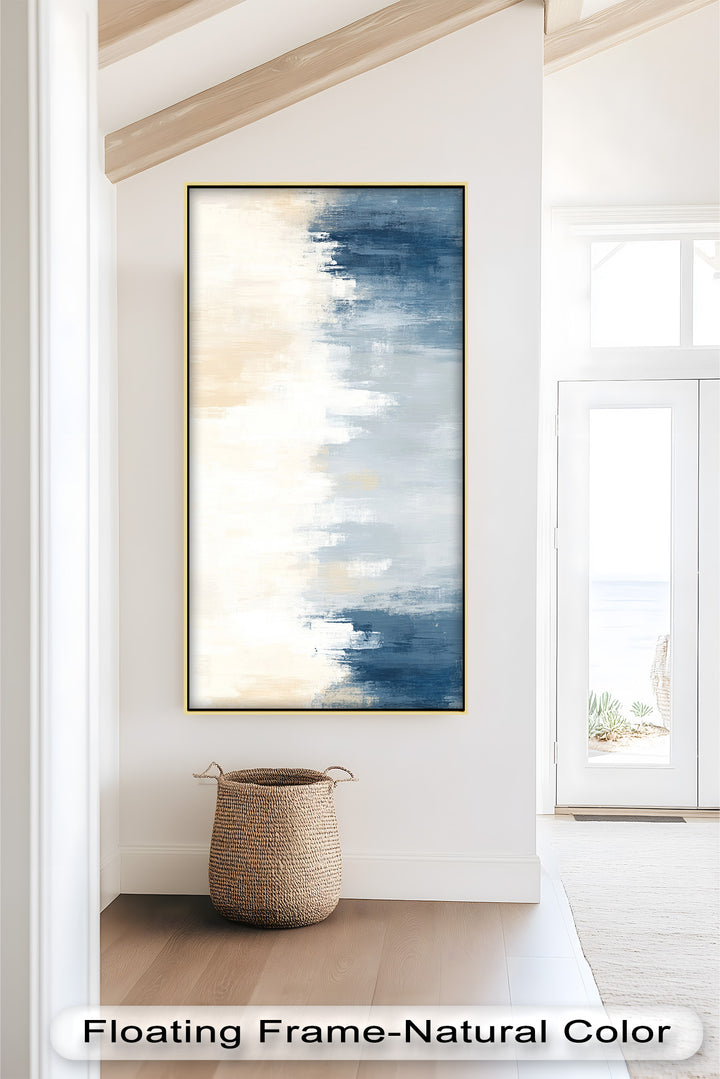 Sanfte Reflexionen – Abstraktes Ölgemälde in Blau und Beige