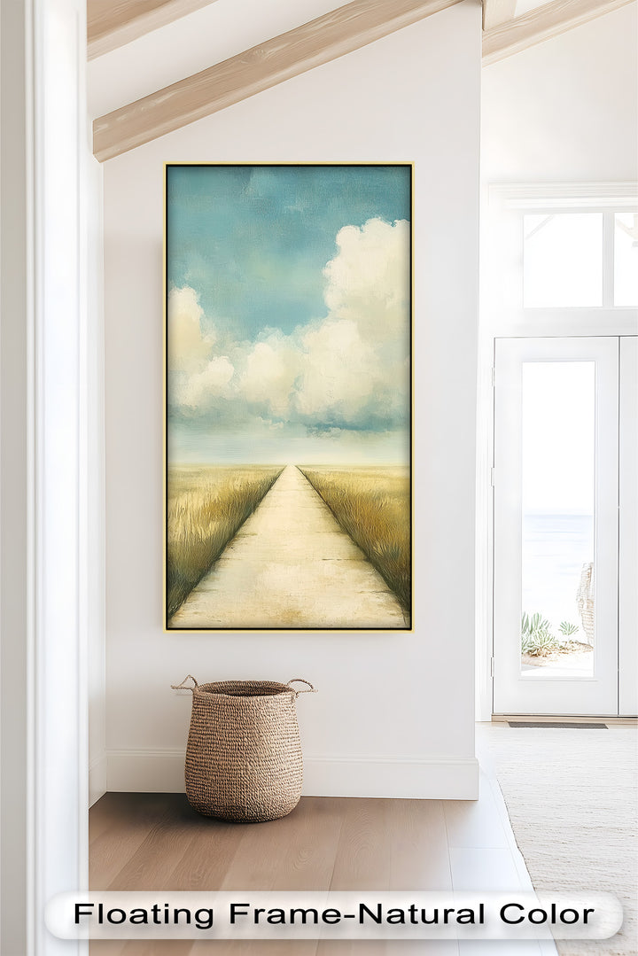 The minimalist composition and serene color palette make this piece perfect for modern, rustic, or farmhouse-style interiors.

