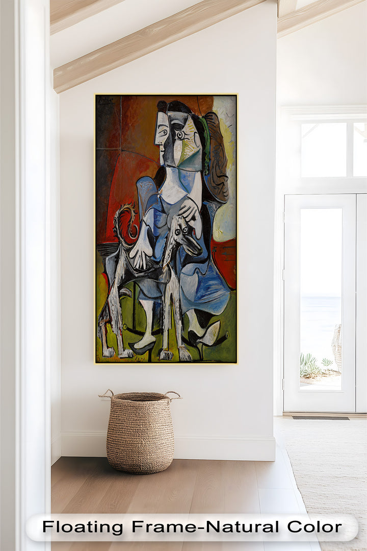Guardian in Abstraction – Woman with Dog Cubist Oil Painting