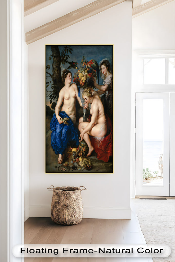 Bountiful Companions – Renaissance Oil Painting of Fruit and Femininity