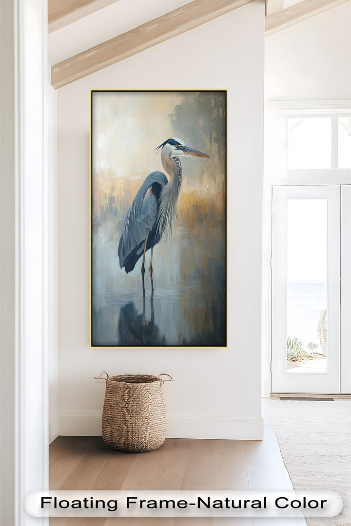 Heron in Misty Reflections - Animal Oil Painting