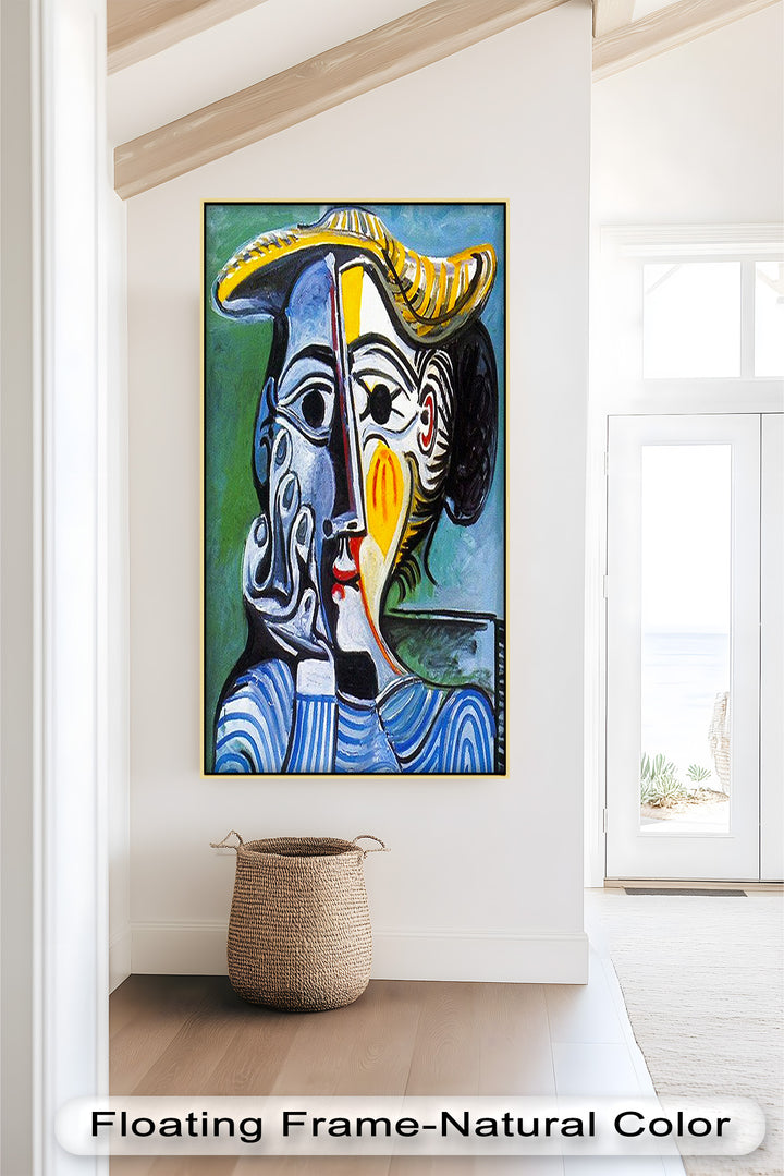 Woman in Striped Shirt – Bold Cubist Picasso Oil Painting