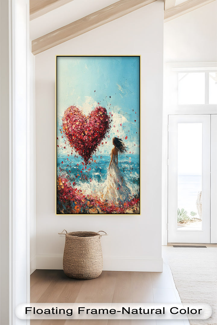 Petals of Love – Romantic Woman by the Sea Love Oil Painting