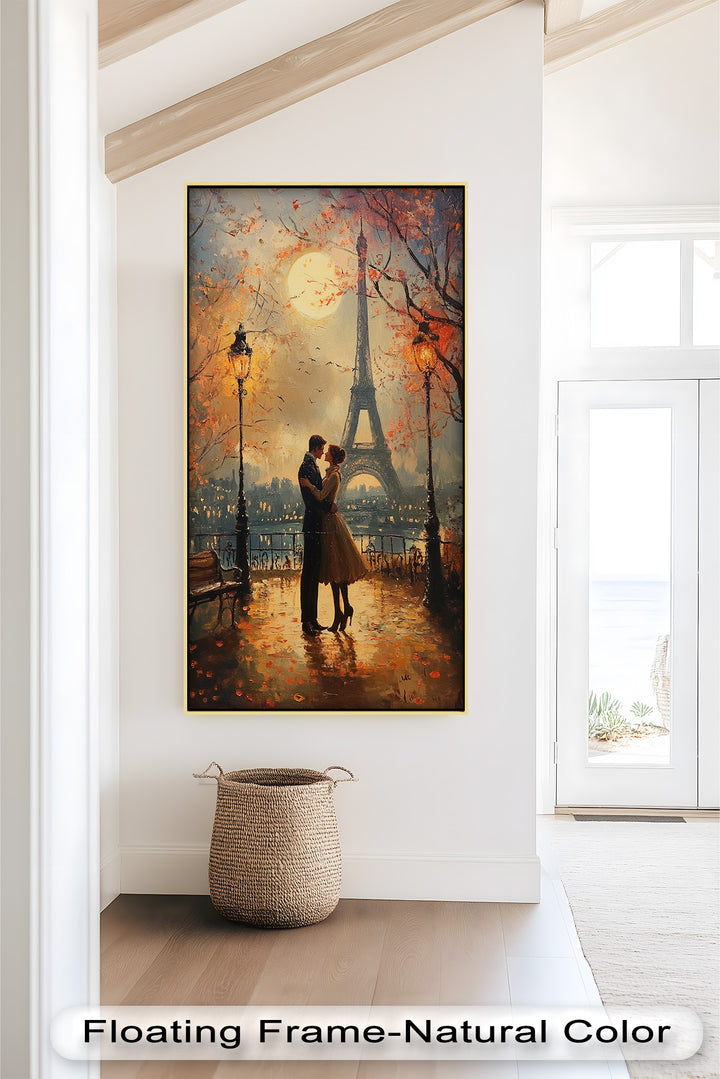 Paris Moonlight – Lovers Beneath the Eiffel Tower Love Oil Painting
