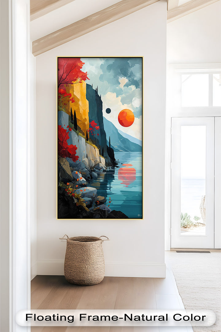 Crimson Horizons – Surreale Küstentraumlandschaft, abstraktes Ölgemälde