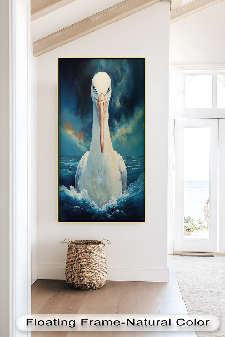 Stork Amid Ocean Storm - Animal Oil Painting