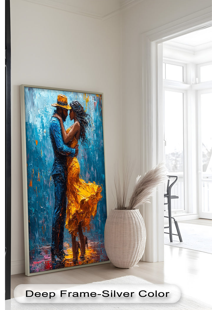 Golden Rhythm – Passionate Dance in the Rain Love Oil Painting