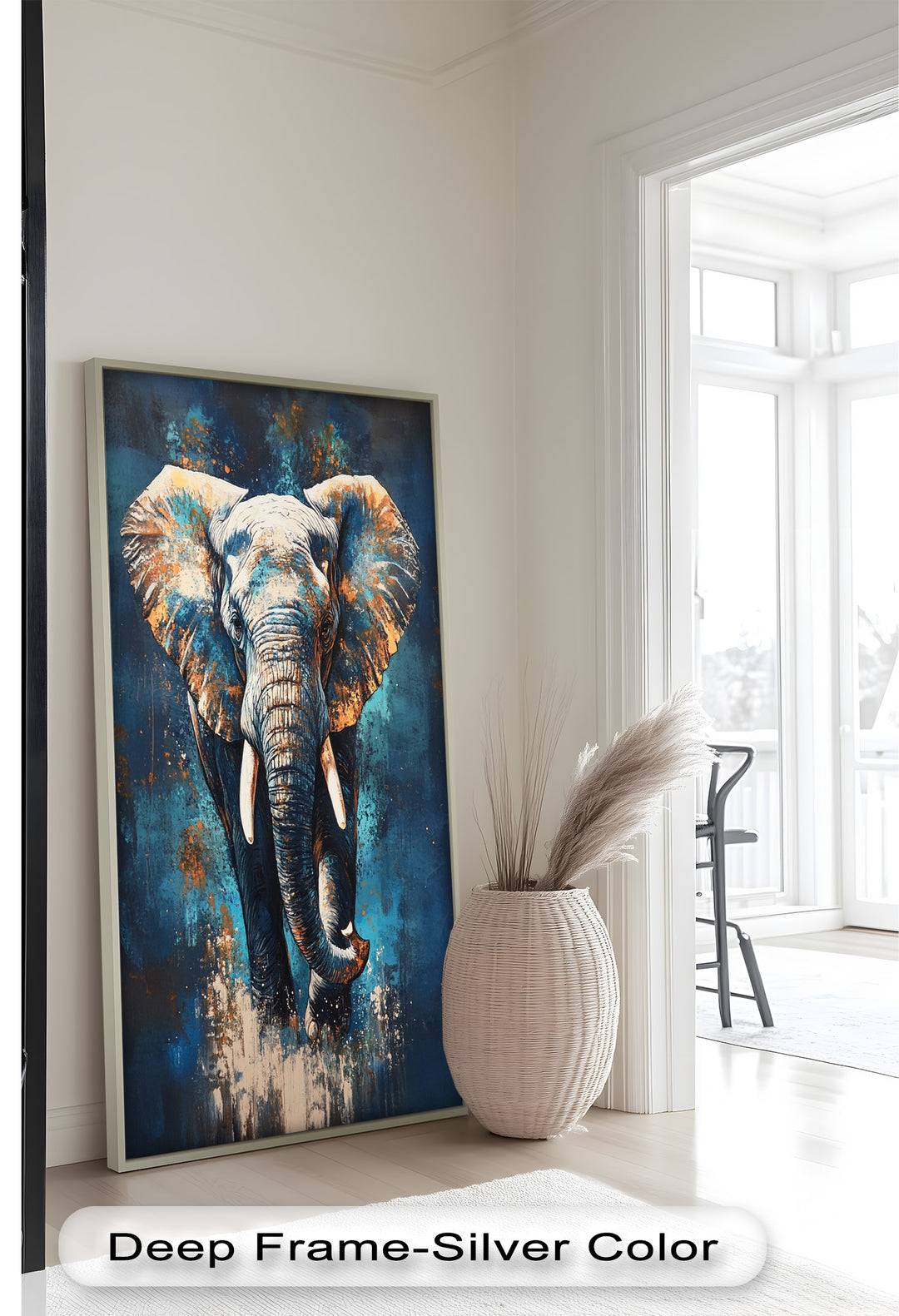 Elephant in Blue Tones - Animal Oil Painting