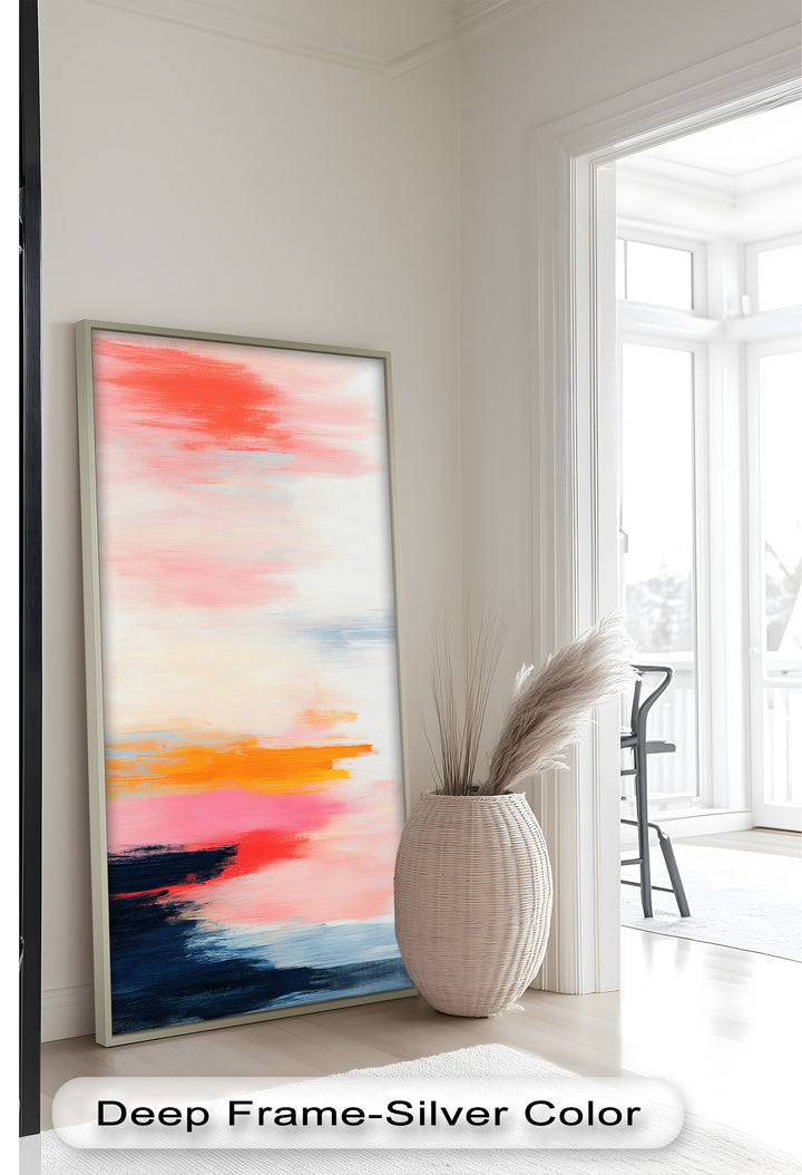 Blush Horizon – Abstraktes Ölgemälde mit Sonnenuntergangshimmel