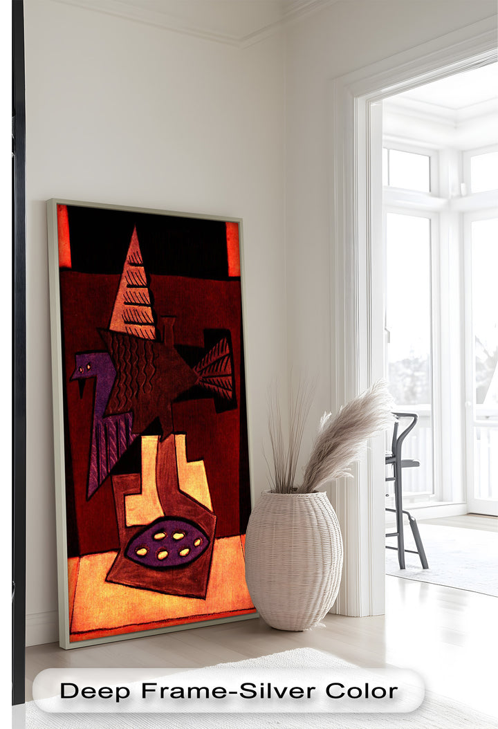 Abstract Bird & Bowl Wall Art – Cubist Oil Painting