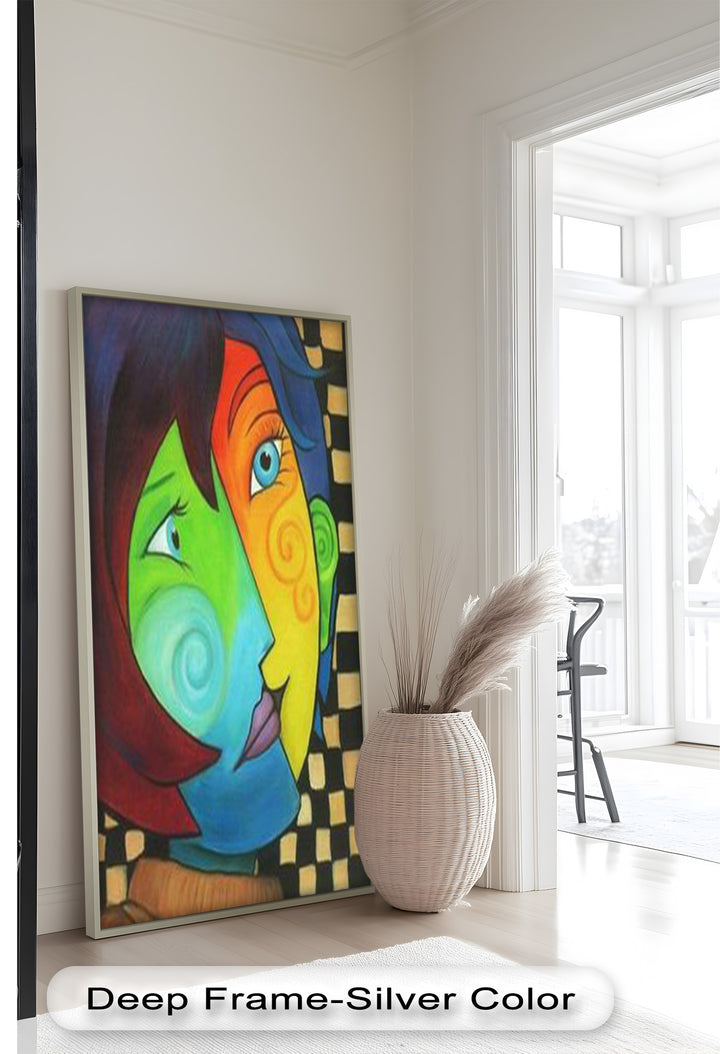 Duale Harmonie – Bunte abstrakte Gesichter in der Liebe Picasso Ölgemälde