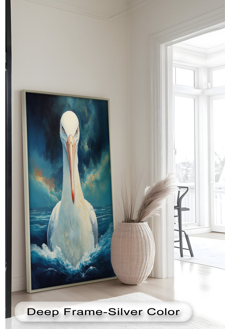 Stork Amid Ocean Storm - Animal Oil Painting