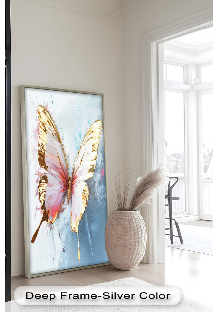 Gold und Blush Schmetterling in Bewegung - Tier Ölgemälde