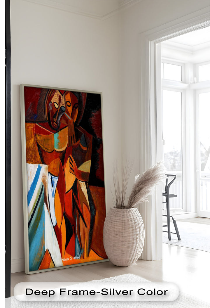 Embracing Figures Wall Art – Cubist Abstract Oil Painting