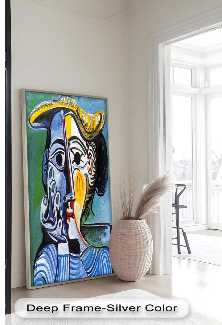 Woman in Striped Shirt – Bold Cubist Picasso Oil Painting