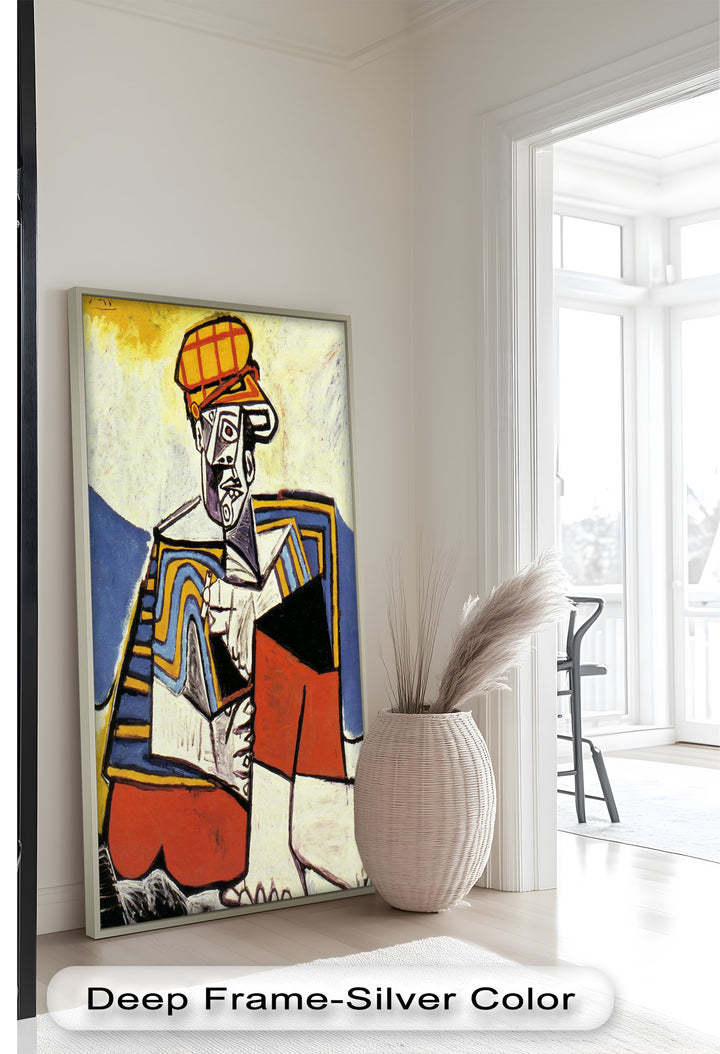 Abstract Man with Cap Wall Art – Cubist Oil Painting