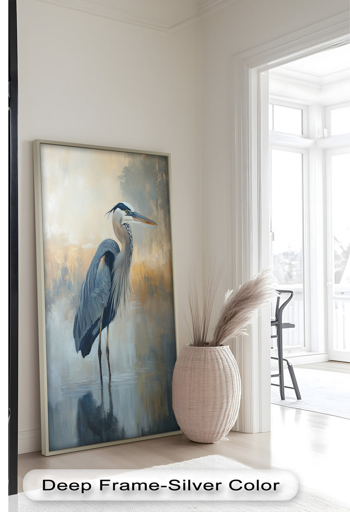 Heron in Misty Reflections - Animal Oil Painting
