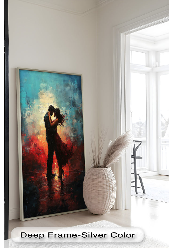 Eternal Flame – Embracing Couple at Sunset Love Oil Painting