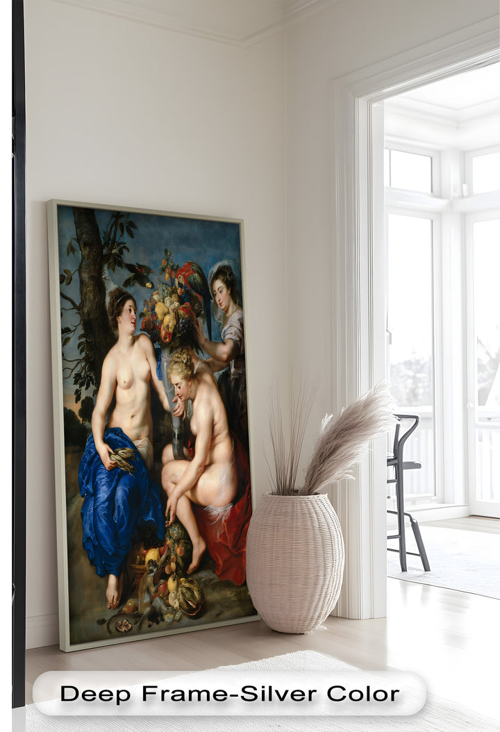 Bountiful Companions – Renaissance Oil Painting of Fruit and Femininity