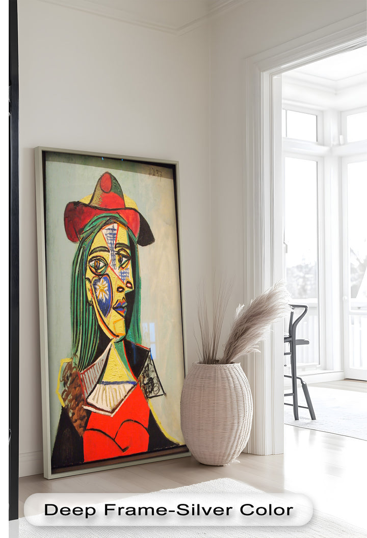 Solar Veil – Cubist Portrait of a Woman in Red Hat Oil Painting