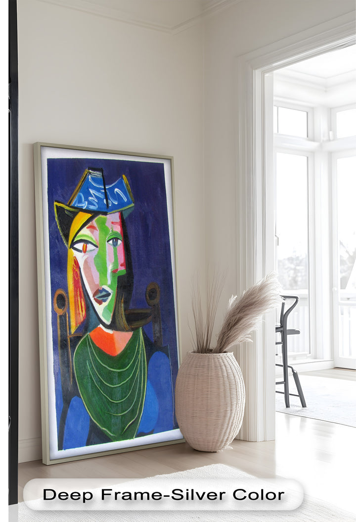 Jade and Indigo Muse – Abstract Woman Picasso Oil Painting